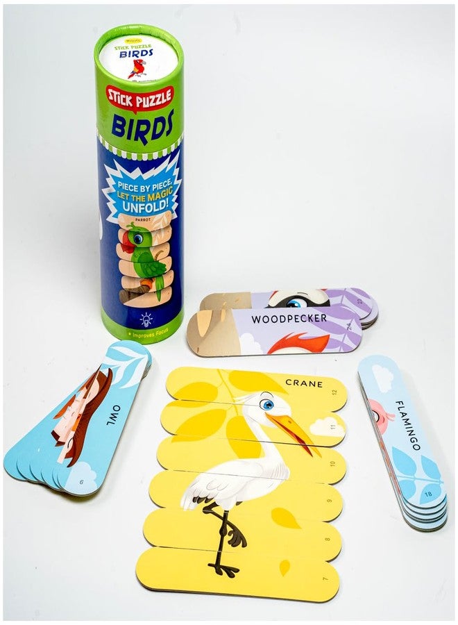 THE BOOK TREE Birds Stick Puzzle | 24pcs Double-Sided Cardboard Puzzles | 8 Fun Bird-Themed Puzzles for Learning & Play | Boosts Creativity & Focus | Ideal for Ages 3+ - Image 1